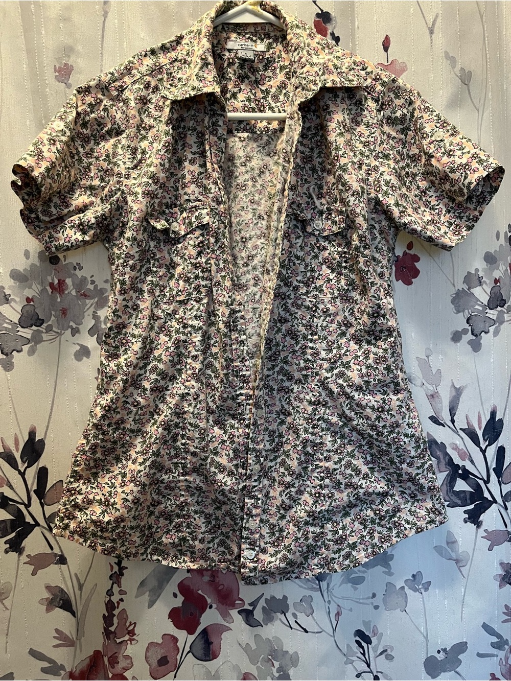 Carhartt Floral Button-Down Shirt - Cream, Pink & Green